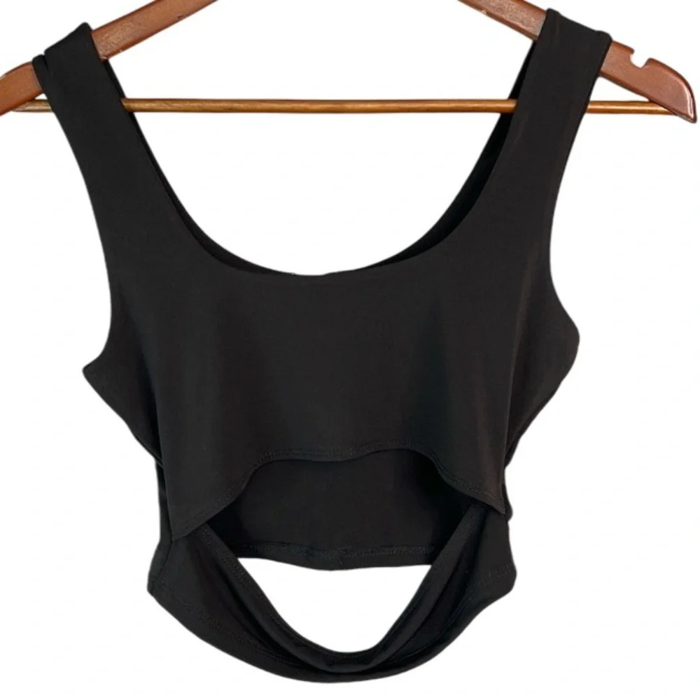 Ardene Cutout Midriff Cropped Tank Top Black Silky Stretch S